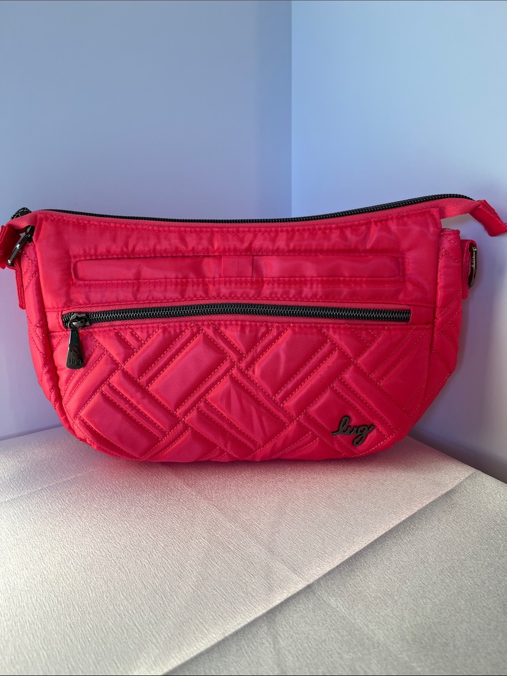 LUG - **NWOT** - Dash Classic Crossbody in Coral Red w/Pom Pom Dots interior